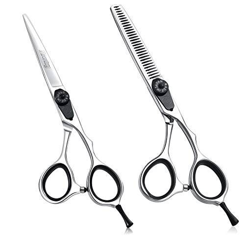 Moontay 6.0 Hair Cutting Scissor Thinning Shear Set, Professional Barber Hairstylist Hairdressing Thinning/Texturizing Shears/Scissors, Japanese 440C Steel Salon Hair Scissors (Silver)