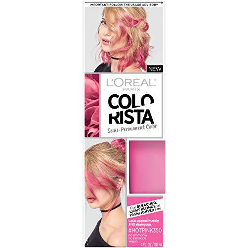 L’Oreal Paris Colorista Semi-Permanent Color for Light Blonde or Bleached Hair, Hot Pink, 4 Fl Oz