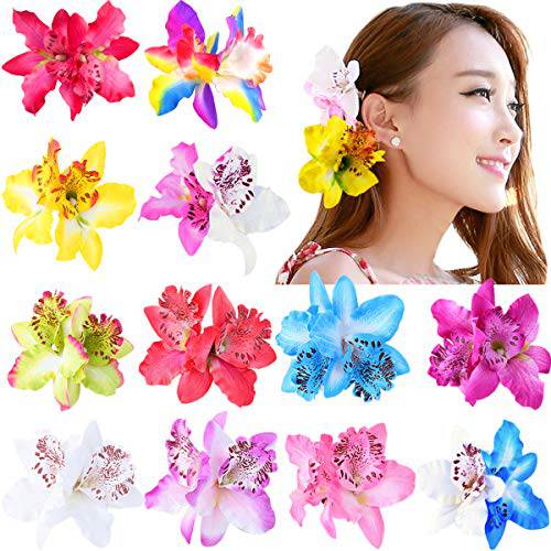 12 Colors Multicolor Women Big Double Chiffon Orchid Flower Bohemian Flowers Hair Clip for Bridal Wedding Accessory Hairclip Hair Pins Hair Barrette Accessories