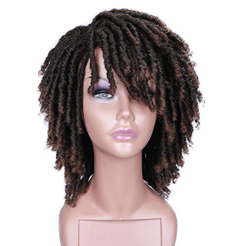 HANNE Dreadlock Wig Short Twist Wigs for Black Women and Men Afro Curly Synthetic Wig (1B/30)