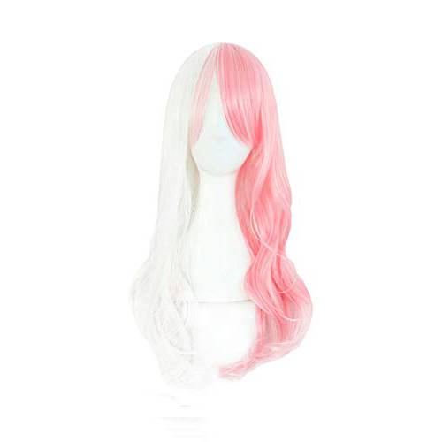 MapofBeauty Beautiful Long Wavy Harajuku Style Cosplay Wig (White/Pink)