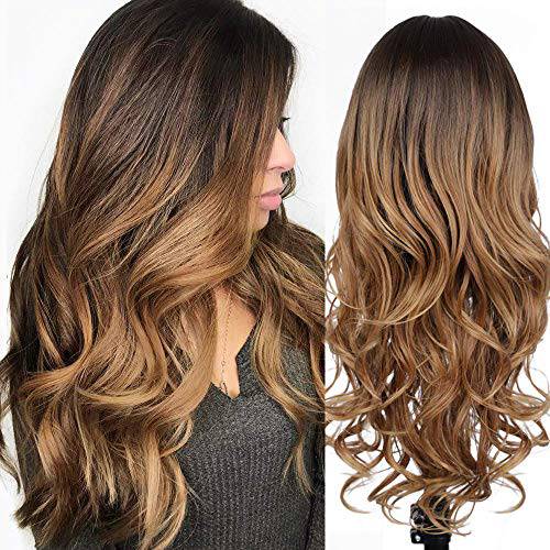 Lativ ombre wigs Long Wavy Wig for women Ombre Brown Side Part Synthetic Wig Heat Resistant Fiber for Daily Party cosplay Use