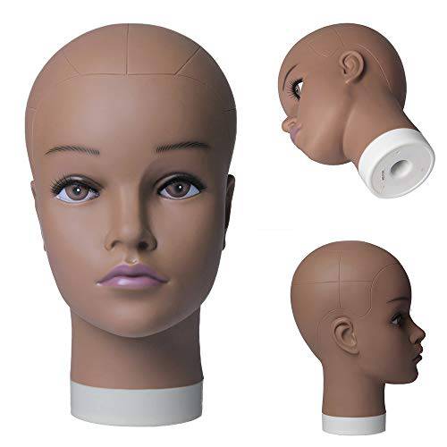 Jiayi Wig Head Bald Mannequin Head for Wigs Female Training Manikin Manica Doll Head for Professional Cosmetology Face Makeup Wig Making Wigs Eyeglasses Hats Display with T Pins (White 20 Inch)