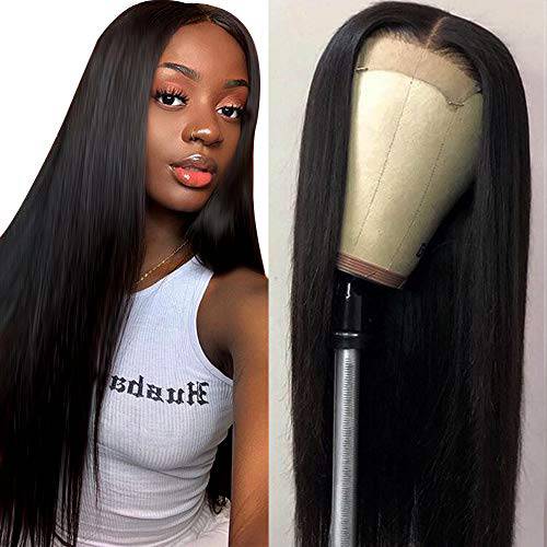 Muokass 4x4 Lace Front Wigs Straight Hair Brazilian Virgin Human Hair Lace Closure Wigs For Black Women 150% Density Glueless Wigs Human Hair Pre Plucked With Elastic Bands Natural Color (26 inch, straight wig)