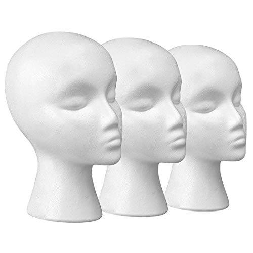 11 3 Pcs Styrofoam Wig Head - Tall Female Foam Mannequin Wig Stand and Holder for Style, Model And Display Hair, Hats and Hairpieces, Mask - for Home, Salon and Travel