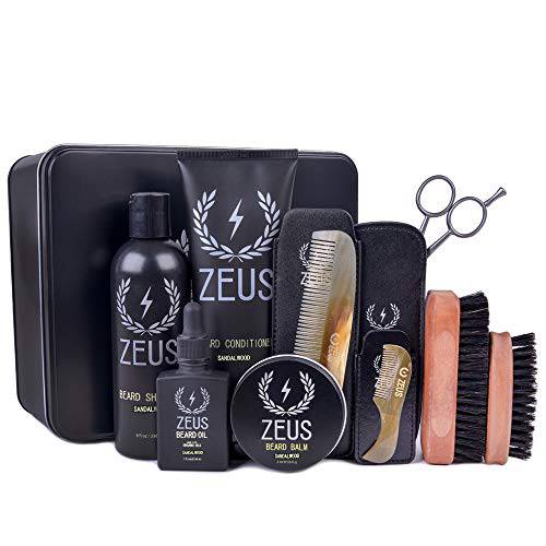 ZEUS Ultimate Beard & Mustache Care Kit - Complete Premium Beard Care & Grooming Gift Set for Men (Sandalwood)