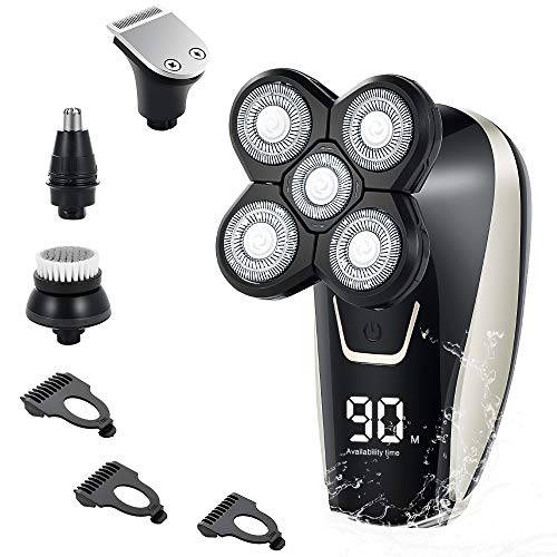 Head Shaver,Teamyo Head Shavers for Bald Men,5D Floating Electric Shaver for Men, 5 in 1 Bald Head Shaver with Hair Clippers Nose Hair Trimmer Facial Cleansing & Exfoliating Brush (Silver)