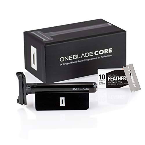 OneBlade Core Safety Razor for Fine Hair - Includes Stand & 10 Premium Japanese Feather Blade Refills - Introductory Level