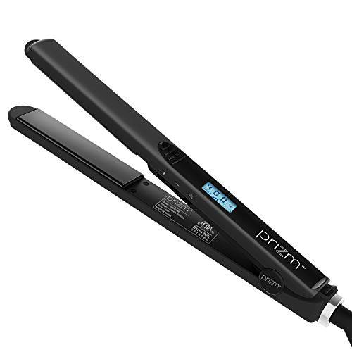 Prizm Professional 1 Hair Straightener and Curler 2 in 1, Ceramic Tourmaline Flat Curling Iron with Adjustable Temperatures for All Hair Types, Dual Voltage for Travel, Gold & Rock Grey