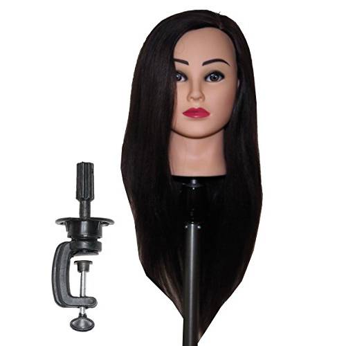 Bellrino 30 (Long and thick) Cosmetology Mannequin Manikin Training Head with Synthetic Fiber with Table Clamp Holder (HANNAH+C) V12
