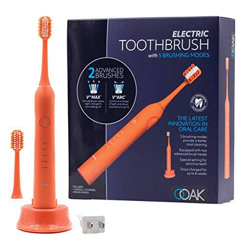 Ooak Electric Toothbrush with 5 Brushing Modes with 2 Advanced Heads - Coral