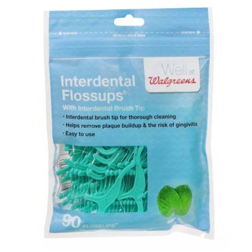 2 pack of Walgreens Interdental brush tip Flossups Mint90.0 ea
