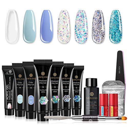Saviland Poly for Nail Gel Kit - Glitter Poly Nails Gel with Nail Dryer Nail Extension Gel Kit Nail Enhancement Builder Nail Gel Kit for Nail Manicure Beginner Starter Kit All-in-One