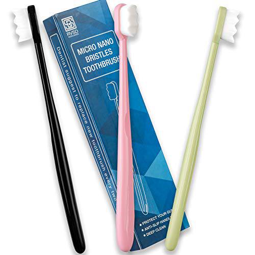 Extra Soft Toothbrushes For Sensitive Teeth Great Cleaning Effect - Ultra Micro Nano Oral Toothbrush - Manual Dental Brush With 20000 Floss Bristles Includes Pink Black Green Brush Suitable For Adults