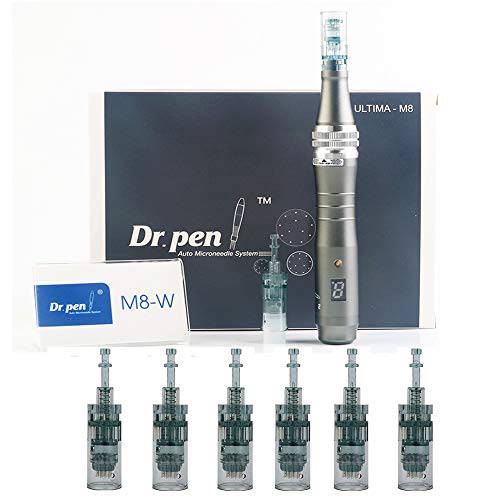 Dr. Pen Ultima M8 Professional Microneedling Pen - Electric Auto Derma Pen Skin Care Tool Kit with 6Pcs Cartridges 0.25mm (2x16 pins + 2x36 pins + 2xNano)