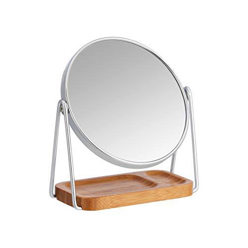 Amazon Basics Vanity Mirror with Squared Bamboo Tray - 1X/5X Magnification