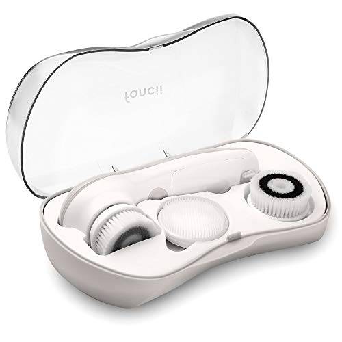 Waterproof Facial Cleansing Spin Brush Set with 3 Exfoliating Brushes - Complete Face Spa System by Fancii - Advanced Microdermabrasion for Gentle Exfoliation and Deep Scrubbing (Dove)