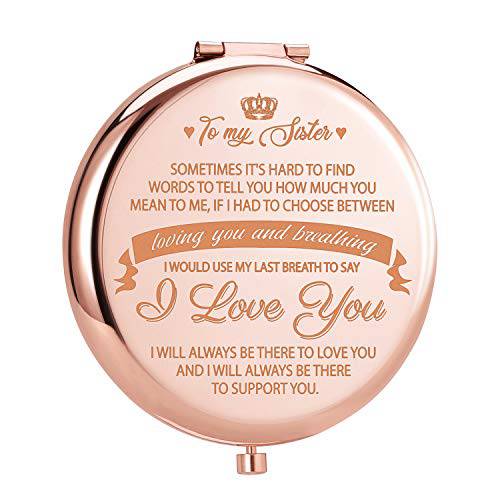 ElegantPark Sister Gifts from Sister Brother Best Friend Birthday Gifts Rose Gold Engraved Compact Mirror for Purse Christmas Graduation Gifts for Sister Personal Pocket Travel Makeup Mirror