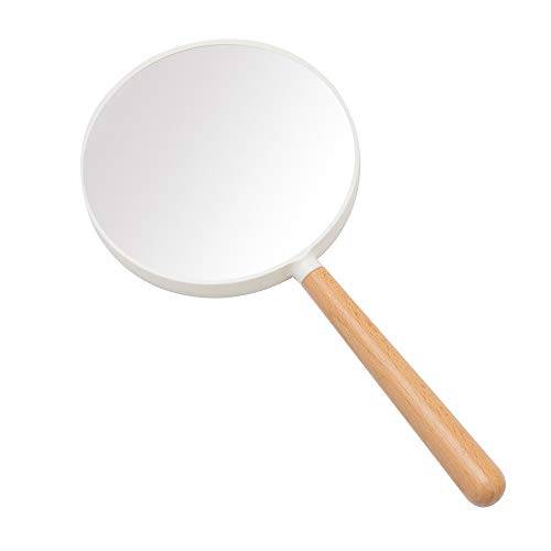 YEAKE Hand Held Mirror with Handle for Makeup, Small Cute Wood Hand Mirror for Shaving with 3X Magnifying Double-Side Portable Travel Vanity Mirror for Men&Women (Detachable White Round)