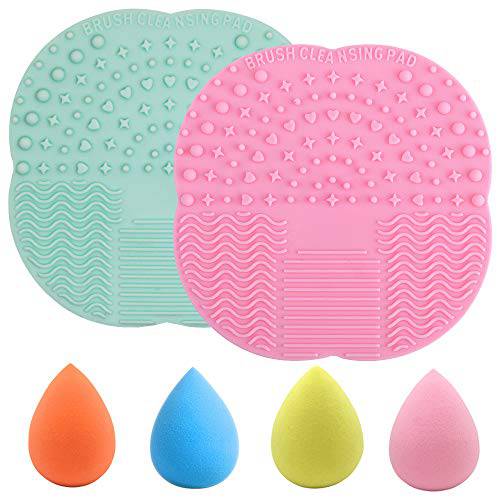 Set of 6, Silicone Makeup Brush Cleaning Mat and Makeup Sponge, findTop 2 PCS Makeup Brush Cleaner Pad and 4 PCS Foundation Blending Sponge (Assorted Colors)