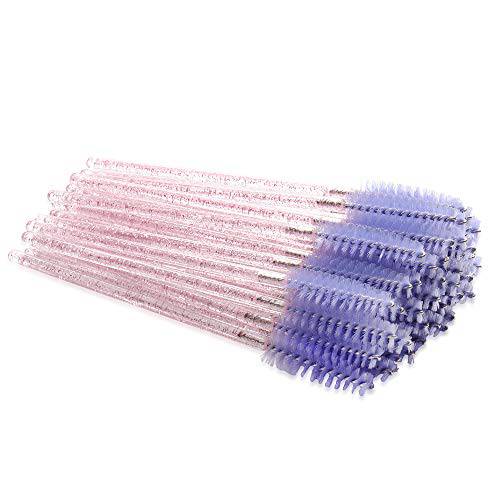 300 Pack Disposable Mascara Wands for Eyelash Extensions Eye Lash Applicators Makeup Brushes Tool kits, Crystal Pink Handle (Light Purple)