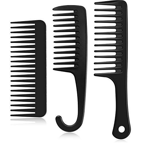 3 Pieces Wide Teeth Combs Shower Comb Set, Detangling Combs with Hook and Anti-static Large Tooth Wet and Dry Hair Comb for Women Everyday Use and Beauty Salon