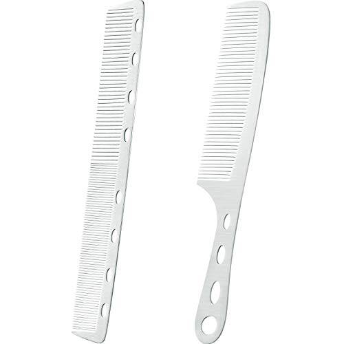 2 Pieces Metal Hair Combs Cutting Comb Fine Tooth Comb Teasing Barber Comb Stainless Steel Hair Styling Cutting Grooming Comb with Hole (Silver)