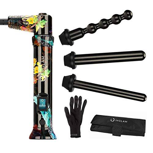 Prizm 5-in-1 Curling Iron Wand Set, LED Display, 11 Temp Settings, 0.6 to 1.25 Inch Interchangeable Tourmaline Coating Barrels, Hair Curler for Wavy/Air Bang/Ringlet/Spiral with Heat Resistant Glove