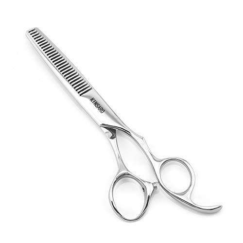 5.5 Barber Scissors Professional Hair Scissors Hair Thinning Scissors Sharp Hair Thinning Shears Hairdresser Scissors 28 Teeth 440C Silvery Convex Edge Blade Blind Hole Kinsaro