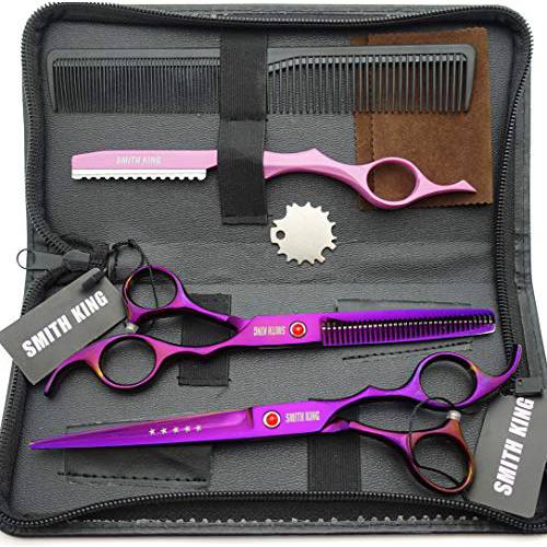 7.0 Inches Professional hair cutting thinning scissors set with razor (Violet)