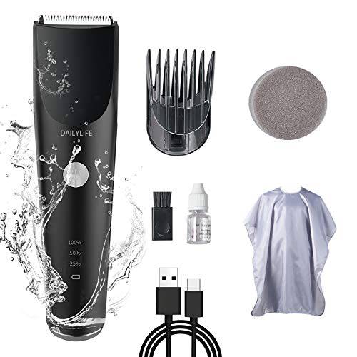 DAILYLIFE Body Trimmer for Men, All-in-one Hair Clipper with Adjustable Guide Comb Ceramic Blade Heads, Male Hygiene Waterproof Groin Hair Trimmer, Rechargeable Built-in Battery, Electric Razor Black
