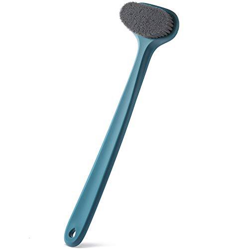 Upgraded Bath Body Brush with Comfy Bristles Long Handle Gentle Exfoliation Improve Skin’s Health and Beauty Bath Shower Wet or Dry Brushing Body Brush (14 inch, Dark Blue)