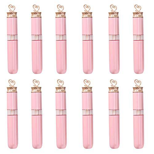 RONRONS 12 Pack 6ml Pink Refillable Bottles Containers Samples Lip Gloss Tubes Empty Refillable Lip Balm Bottles Vials Containers with Lip Brush for DIY Samples
