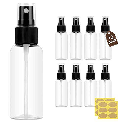 LISAPACK 1oz Small Plastic Spray Bottle (12 Pack) Empty Mini Fine Mist Travel Size Atomizer, Tiny Sprayer for Little Perfume, Water, Cologne, Alcohol, Samples (Clear, 30ml)