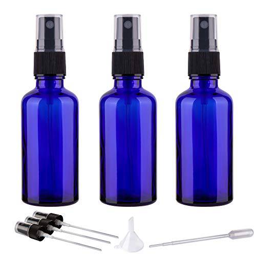 Hydior 2oz Small Fine Mist Spray Bottles For Essential Oils, Blue Glass Spray Bottle 3 Pack