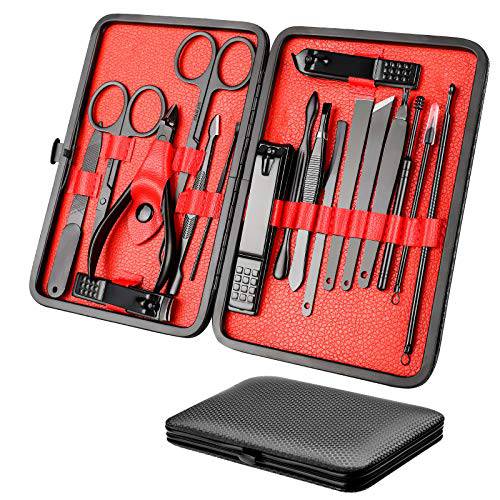 Manicure Set Nail Clippers Pedicure Kit, 18 in 1 Professional Grooming Kit Christmas Gift for Men, Stainless Steel Nail Scissors Nail Cutter Foot Care Tools Fingernail Clippers with Case for Travel