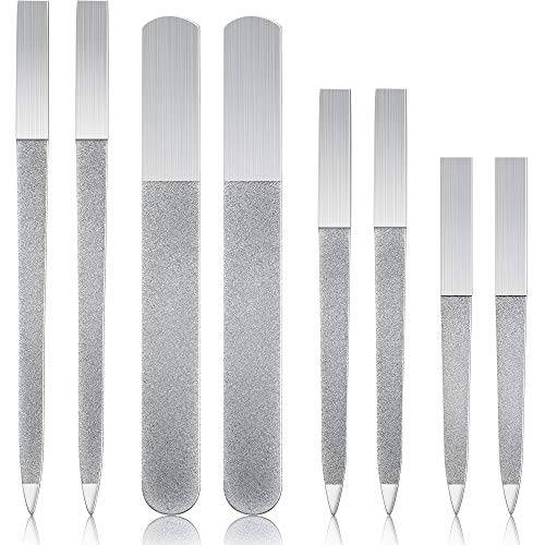 8 Pieces Diamond Nail File Set Assorted Sapphire Metal Nail File Stainless Steel Double Side Nail File Manicure Files for Salon Home and Travel