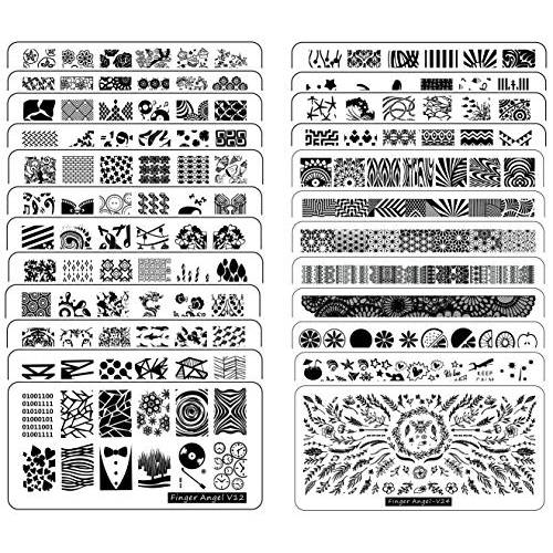 FingerAngel 24 Pcs Stamping Plates Mix Designs Retangle Stamp Stamping Image Fashion Design Plate Print Leaves Flowers Animal Nail Art Template