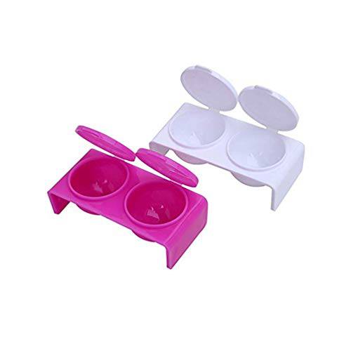 2PCS Double Cup Plastics Nail Art Cup Bowl Soaking Dish with Lids for Mixing Acrylic Powder Liquid Nail Art Manicures Tools, Washing Brush Cup (White and Rose Red)