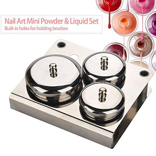 3PCS Professional Stainless Steel Acrylic Nail Tips Cup Dappen Dish Liquid Powder Holder Container Nail Art Equipment Tools (Silver)