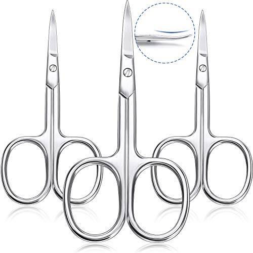 3 Pieces Cuticle Curved Scissors Manicure Scissors Stainless Steel Facial Hair Grooming Scissors Multi-purpose Curved Craft Scissors Cuticle Scissors for Nail, Eyebrow, Eyelash, Dry Skin Curved Blade