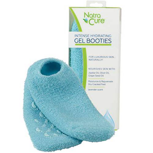 NatraCure Moisturizing Gel Socks - (Helps Dry Feet, Cracked Heels, Dry Heels, Rough Calluses, Cuticles, Dead Skin, Use with Your Favorite Lotions, Creams or Spa Pedicure) - Color: Aqua