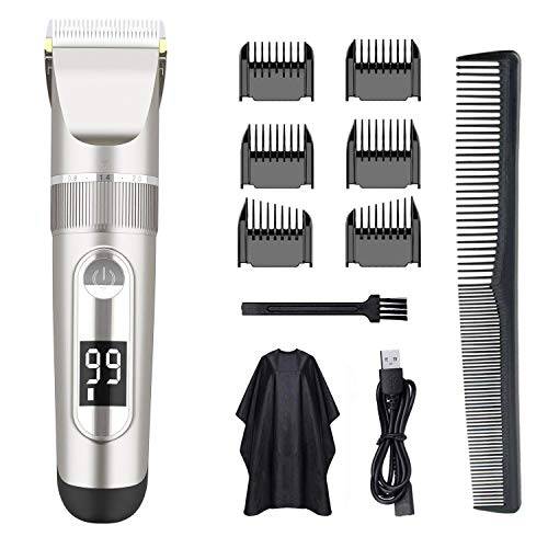 Hair Clippers for Men, AWECOT Beard Trimmer,Professional Hair Trimmer, IPX7 Waterproof, Cordless Haircut Kit with 2 Speeds, Titanium and Ceramic Blades,Designed for Family