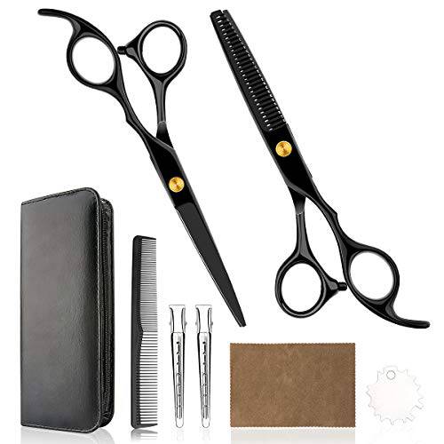 Professional Home Hair Cutting Kit - Quality Home Haircutting Scissors Barber/Salon/Home Thinning Shears Kit with Comb and Case Black Cape for Men and Women