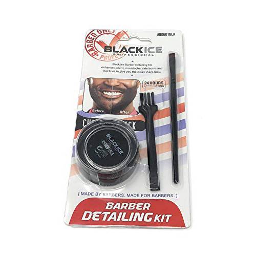 Black Ice Barber Detailing Kit Enhance Beard Mustache Sharp Hairline Brush Color (Charcoal Black)
