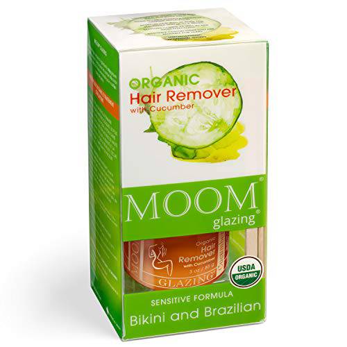 MOOM Organic Sugar Body & Bikini Waxing Kit for Women - Natural Sugaring Glaze with Cucumber & Green Tea – Includes 12 Waxing Strips & 6 Applicators 3 oz. 1 Pack