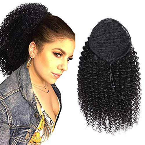 Human Hair Clip in Corn Wave Ponytail Extensions, Long Wrap Drawstring Curly Clip on Pony Tail Hairpiece, 100% Unprocessed Brazilian Hair for Black Women (10)