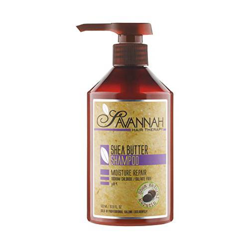 Savannah Hair Therapy Raw Shea Butter Shampoo for Dry Damaged Color Treated Hair Moisturizing 16.9 oz – Deep Hydrating Keratin Sodium Chloride/ Sulfate Free Shampoo with Vitamin A, B6 and E