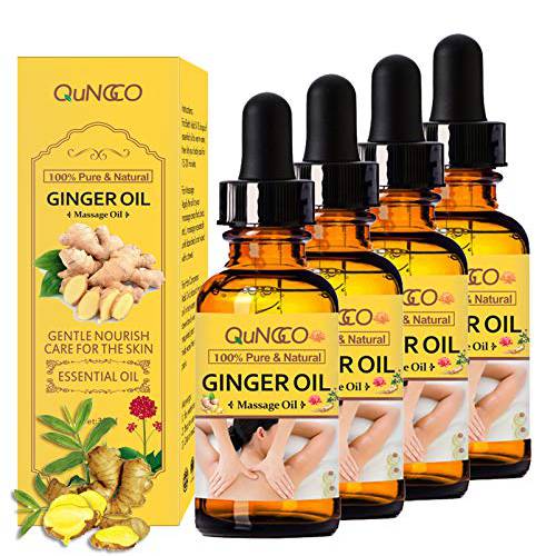 4 Pack Ginger Massage Oil,Ginger Essential Oil Plant Aroma Oil,Belly Drainage Ginger Oil, SPA Massage Oils, Pure Natural Lymphatic Drainage Ginger Oil