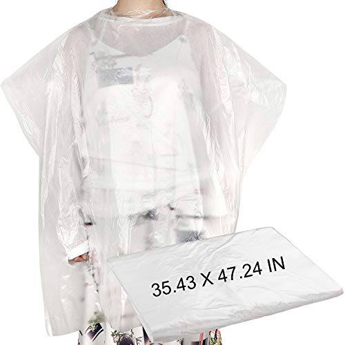 200 Pieces Disposable Barber Haircut Cape Transparent Waterproof Hair Styling Salon Cape Hairdressing Apron Hairdresser Smock Household Salon Cloak, 35.43 x 47.24 inch